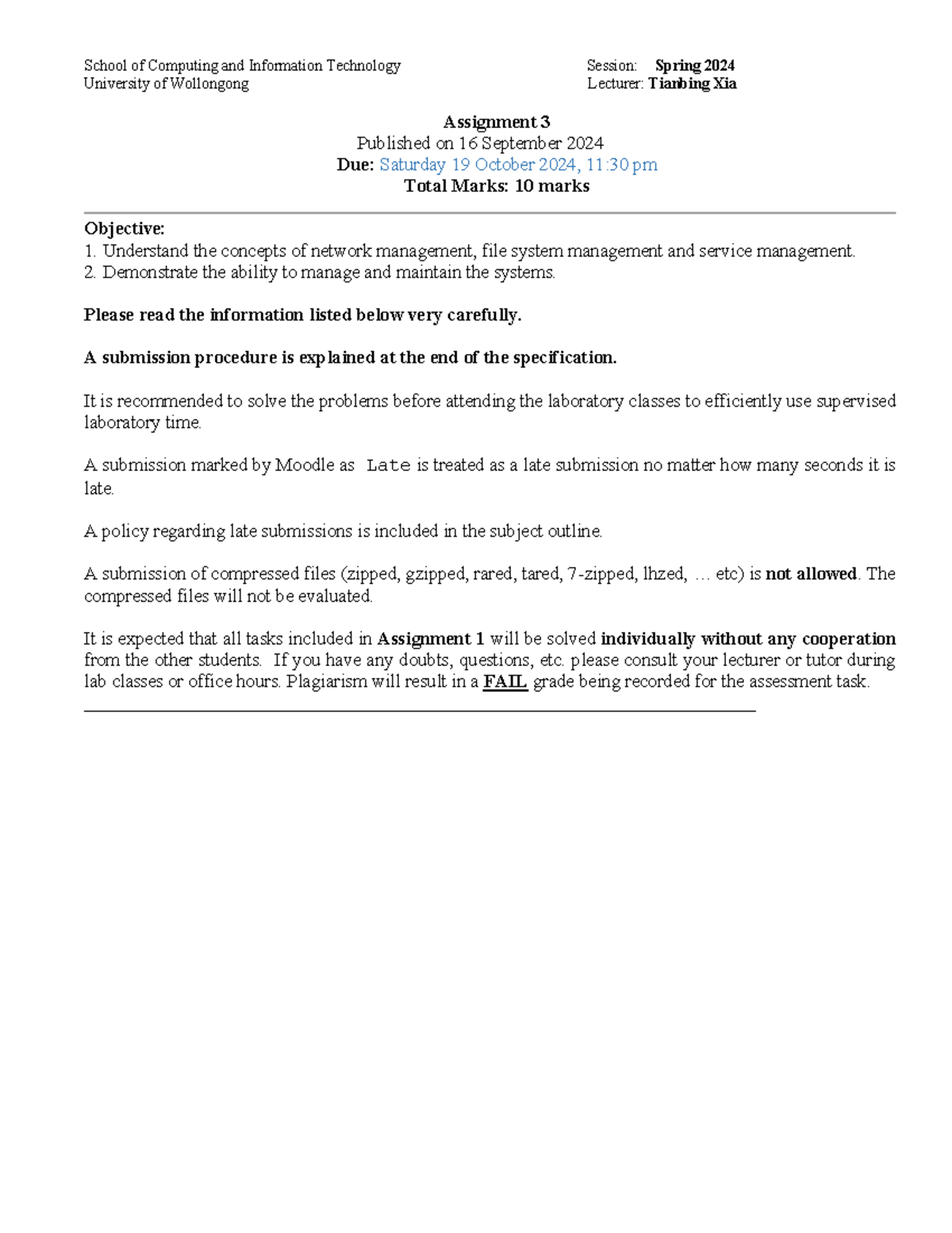 CSCI322 (S224) Assignment 3: Network and System Configuration Guide ...