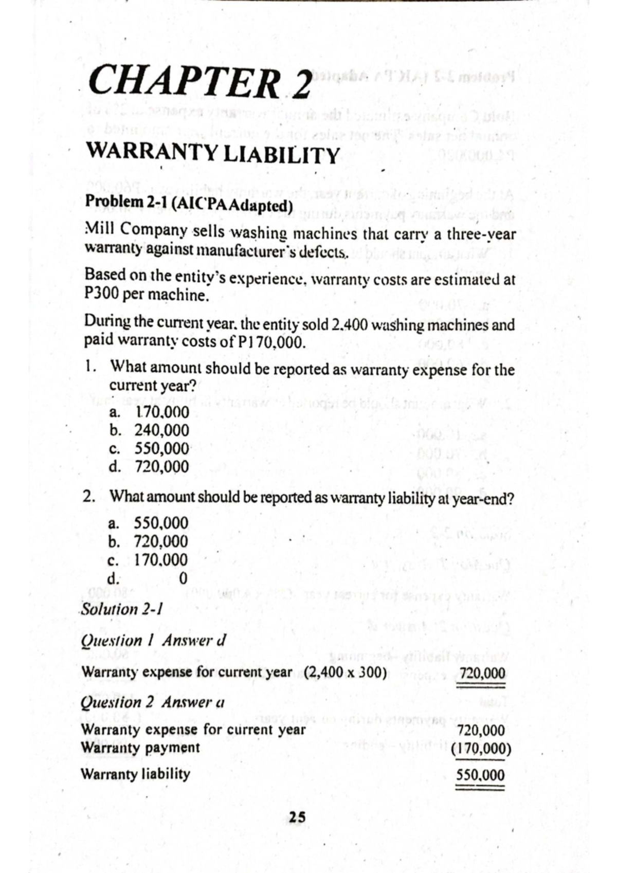 Chapter 2 - Warranty Liability Solutions (AICPA Adapted) - Studocu