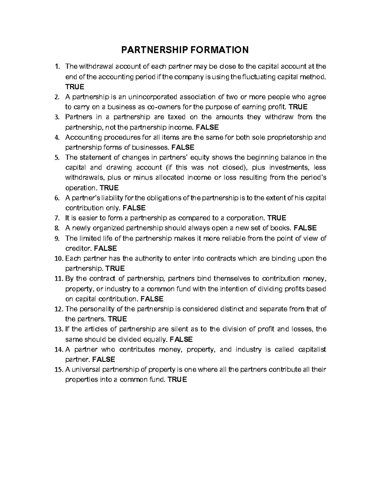 Partnership Formation Review: Key Theory Concepts Insights - Studocu