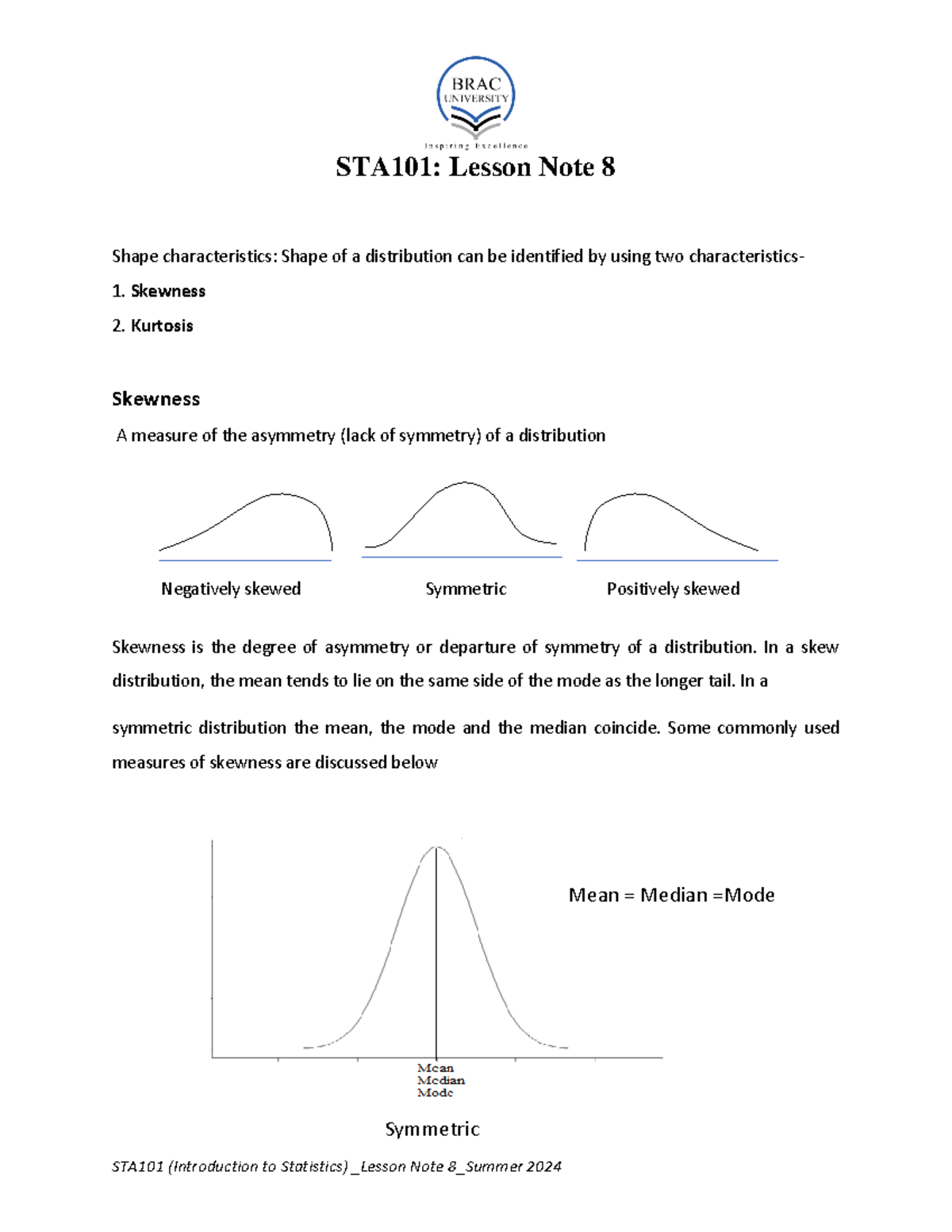 L8- Skewness - STA101: Lesson Note 8 Shape characteristics: Shape of a ...