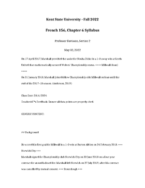 French 156 Chapter 2 Worksheet - Kent State University - Fall 2022 ...