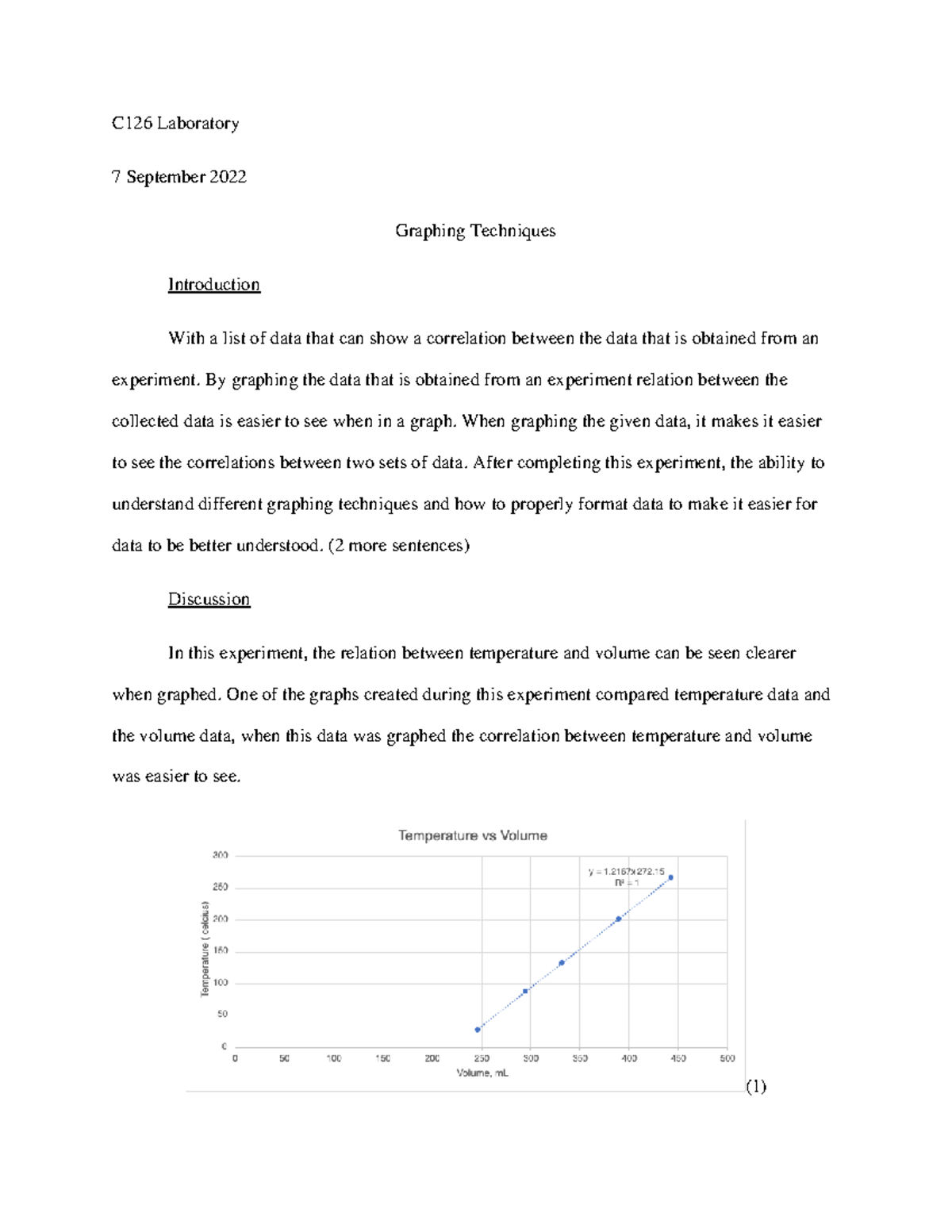 Report 1-Graphing Techniques - C126 Laboratory 7 September 2022 ...