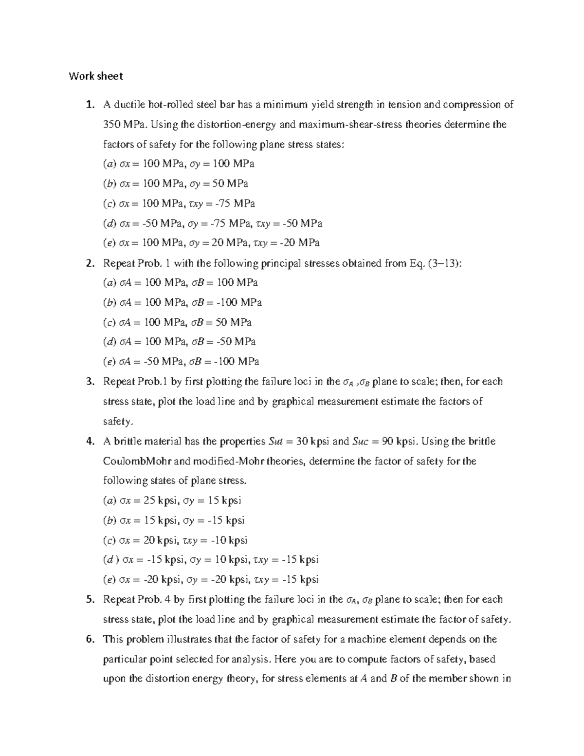 Factors of Safety Analysis for Steel Structures - Worksheet 2015 - Studocu