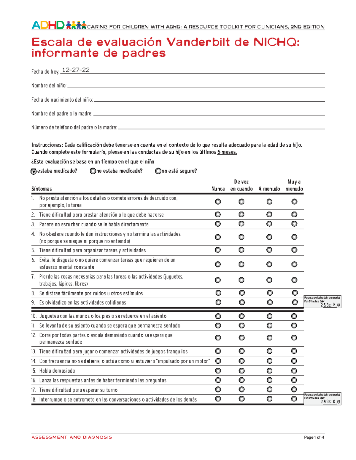 Nichq Vanderbilt Assessment Scale - Parent Informant - Online Version ...