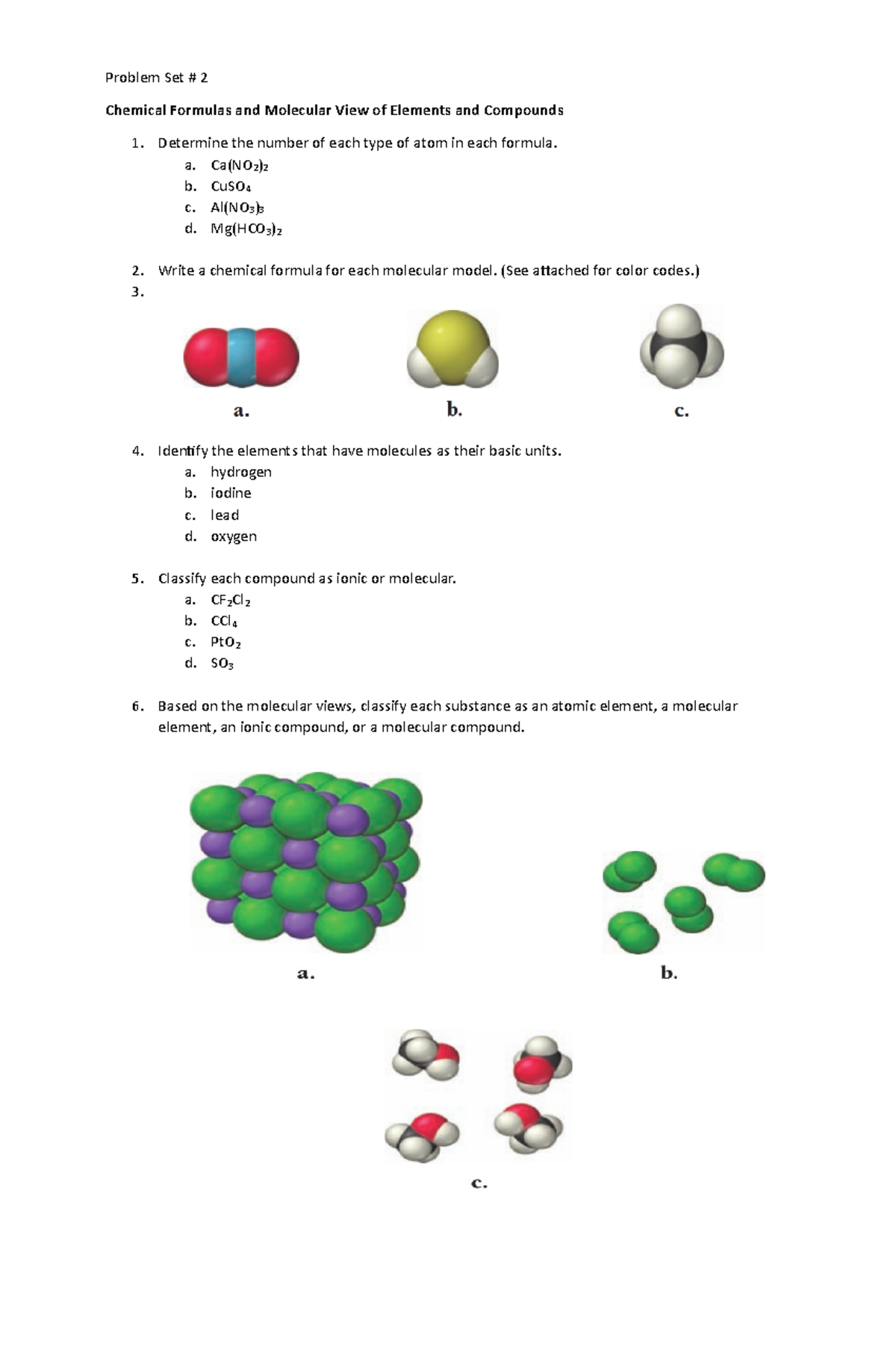 Problem Set #2: Chemical Formulas & Molecular Compounds Analysis - Studocu