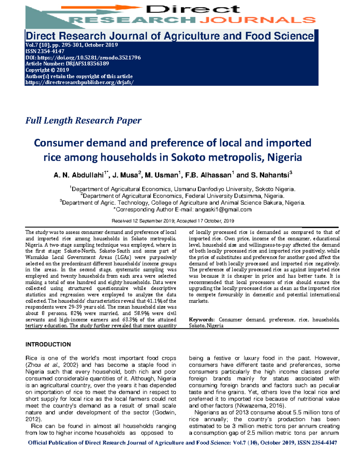 Consumer Preference for Local vs. Imported Rice in Sokoto Metropolis ...