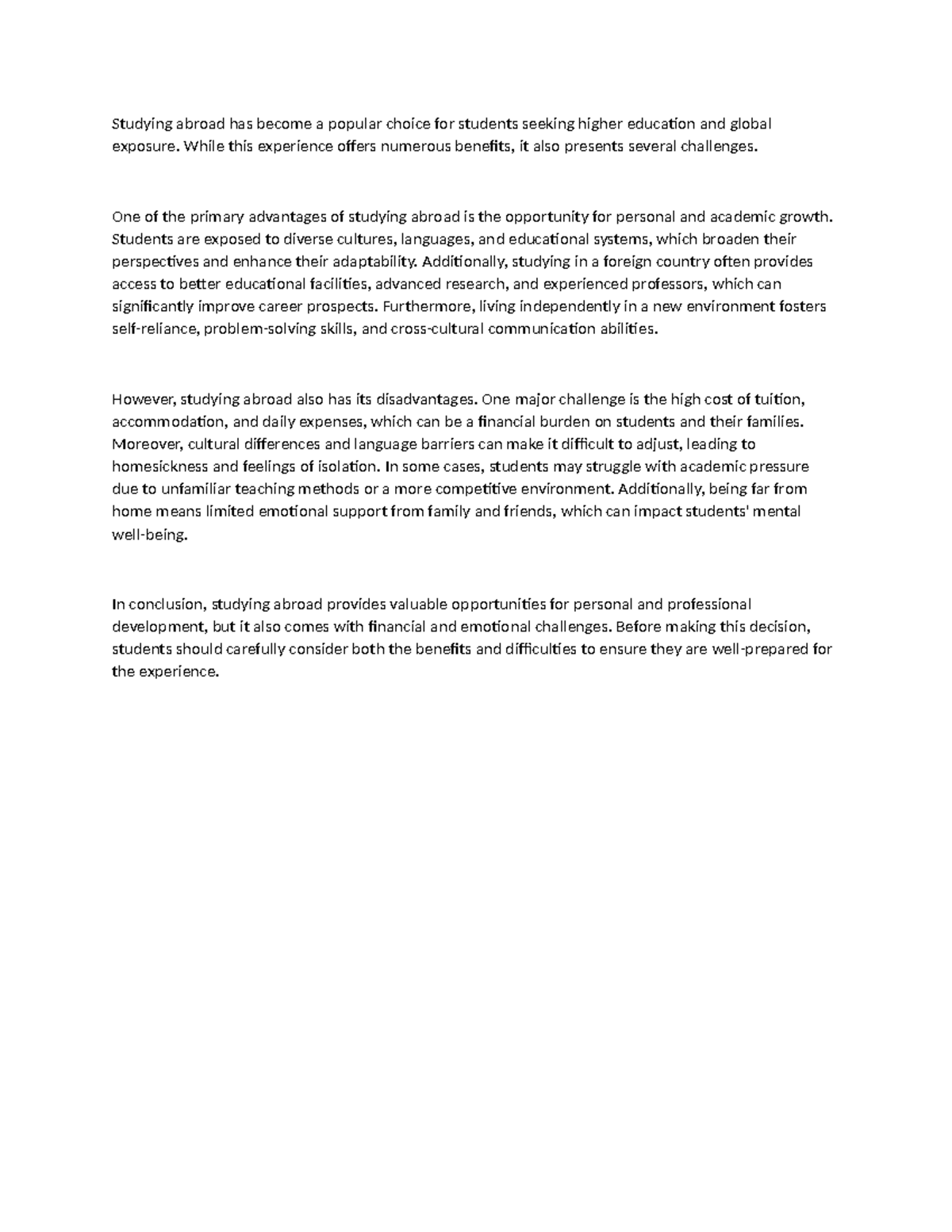 Writing No. 5: Pros and Cons of Studying Abroad - Studocu