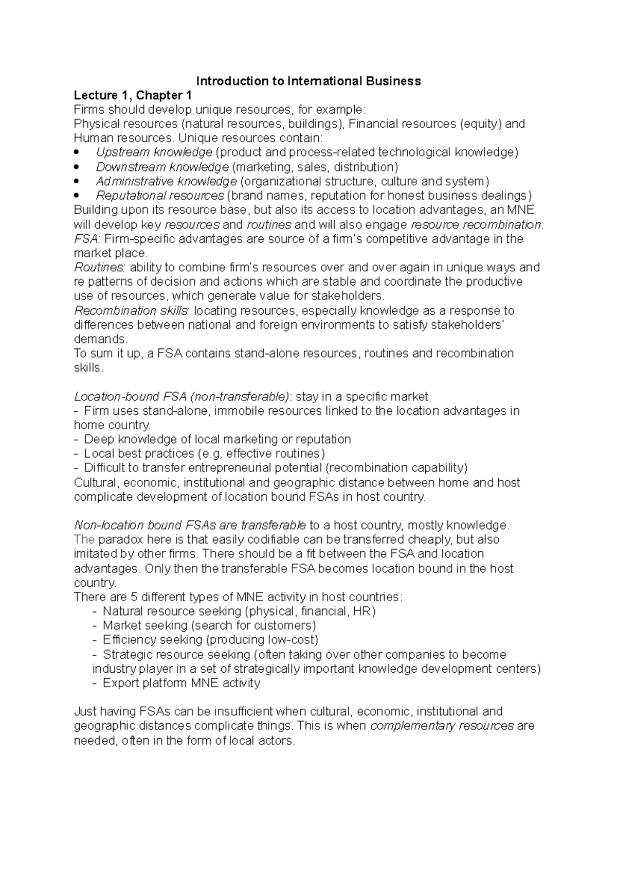 IIB final summary - Introduction to International Business Lecture 1 ...