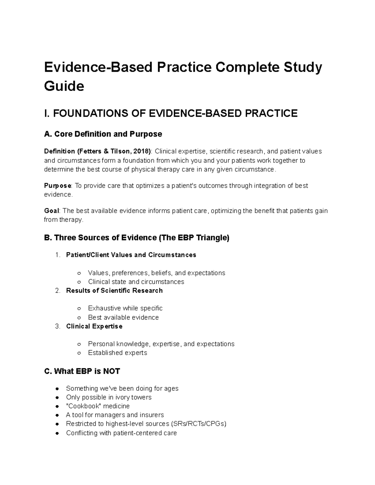 Evidence-Based Practice Study Guide: Foundations & Applications (PT 101 ...
