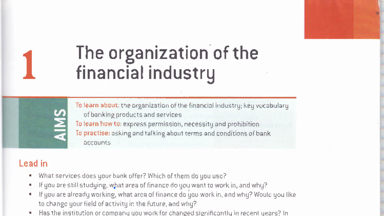 English for the Financial Sector: Unit 1 - The Organization of Banking ...