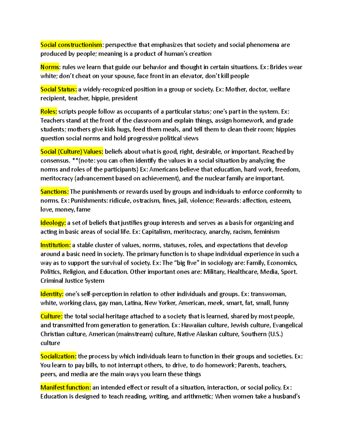 SOC 101: Exam 1 Notes on Social Constructionism & Gender Roles - Studocu