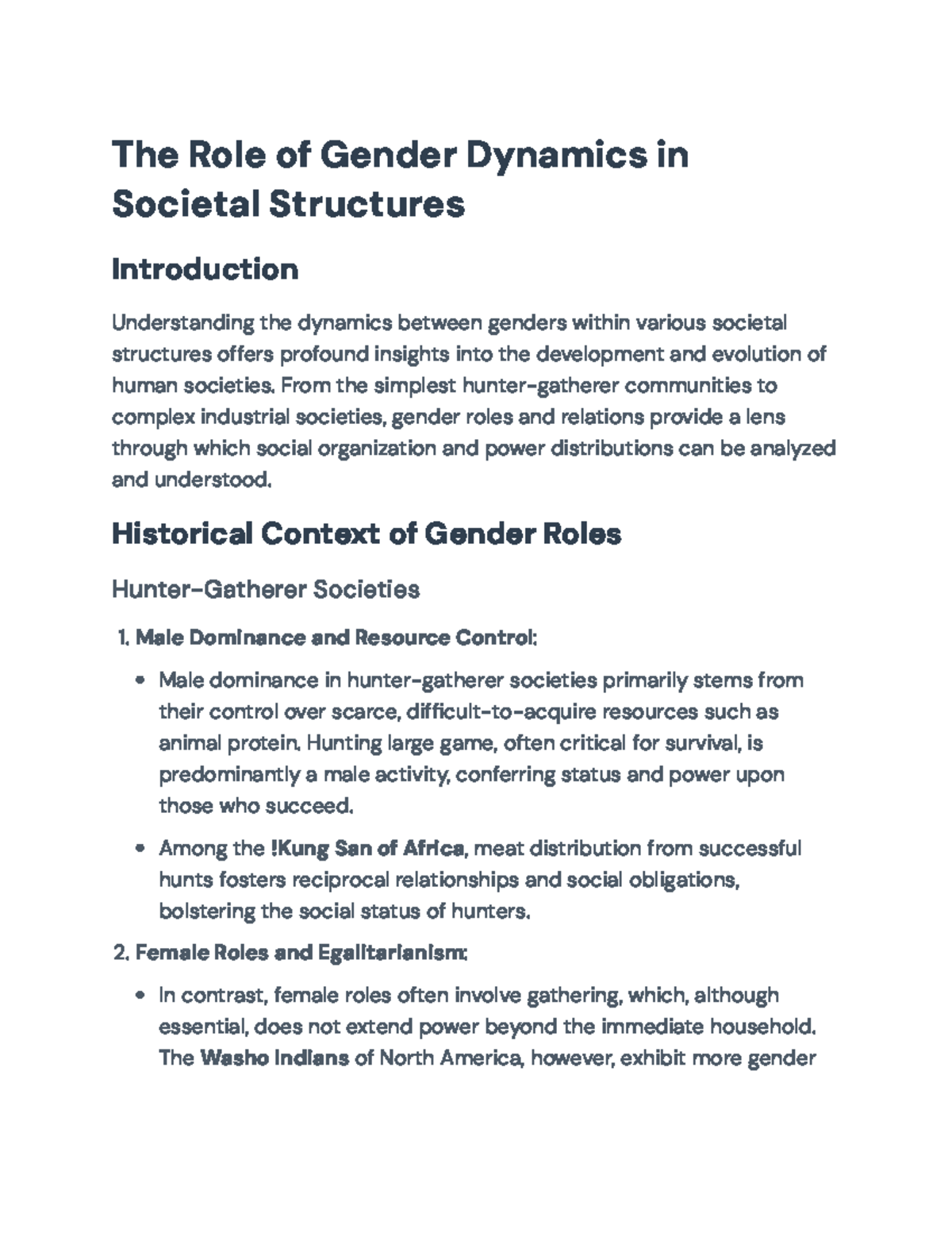 Gender Dynamics in Societal Structures: Historical and Modern ...