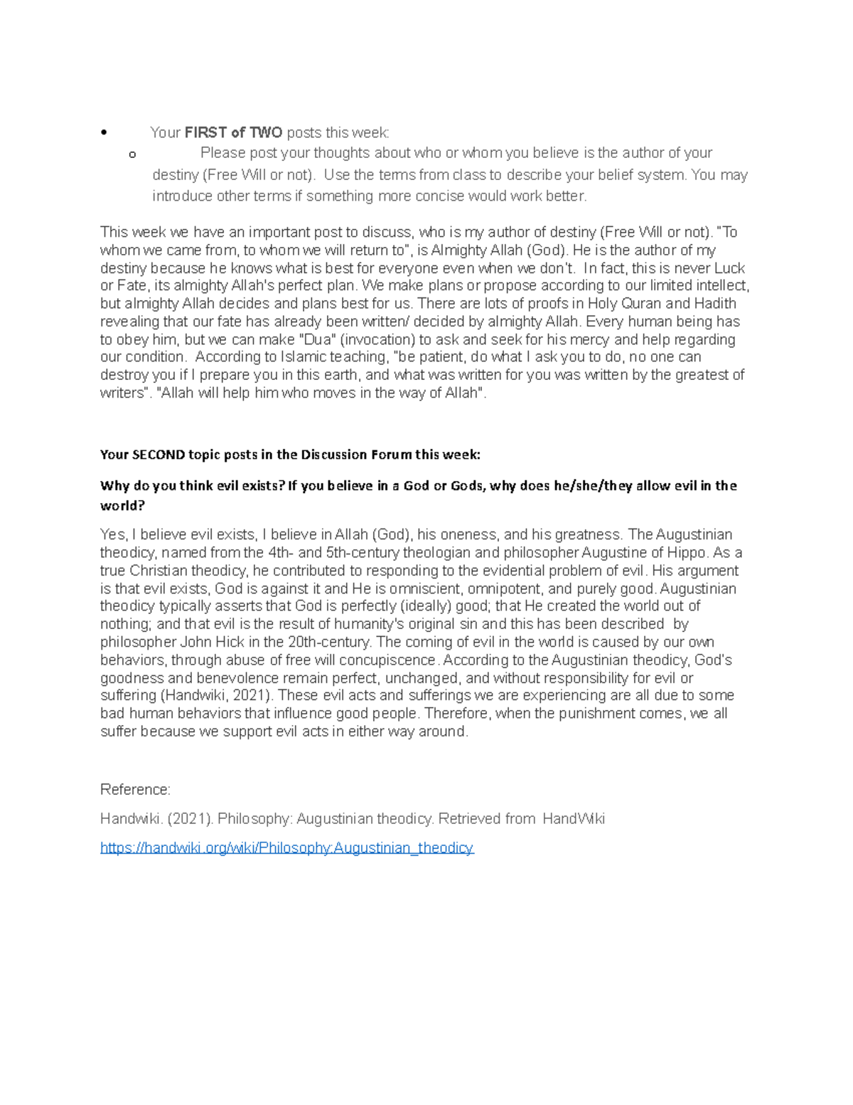 PHIL 1402 Discussion Forum Insights on Author of Destiny and Evil - Studocu
