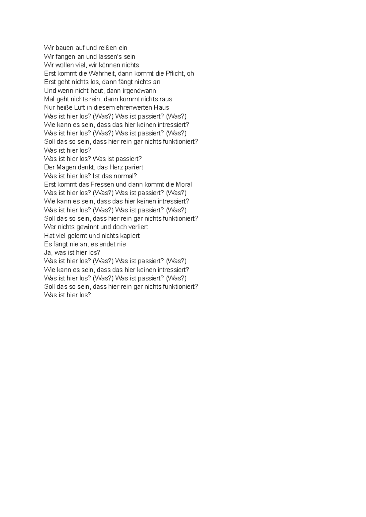 Lyric Analysis - Wir bauen auf und reißen ein (Course Code: LYRIC101 ...