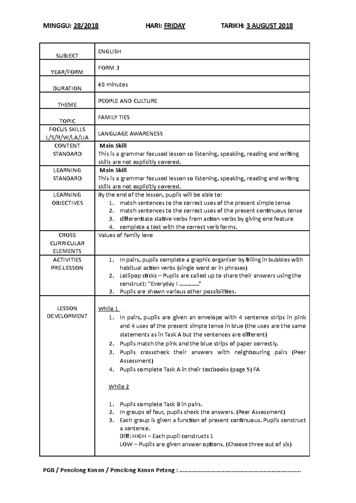 CEFR Lesson Plan for LA F3 Unit 1: Exploring Family Ties through ...