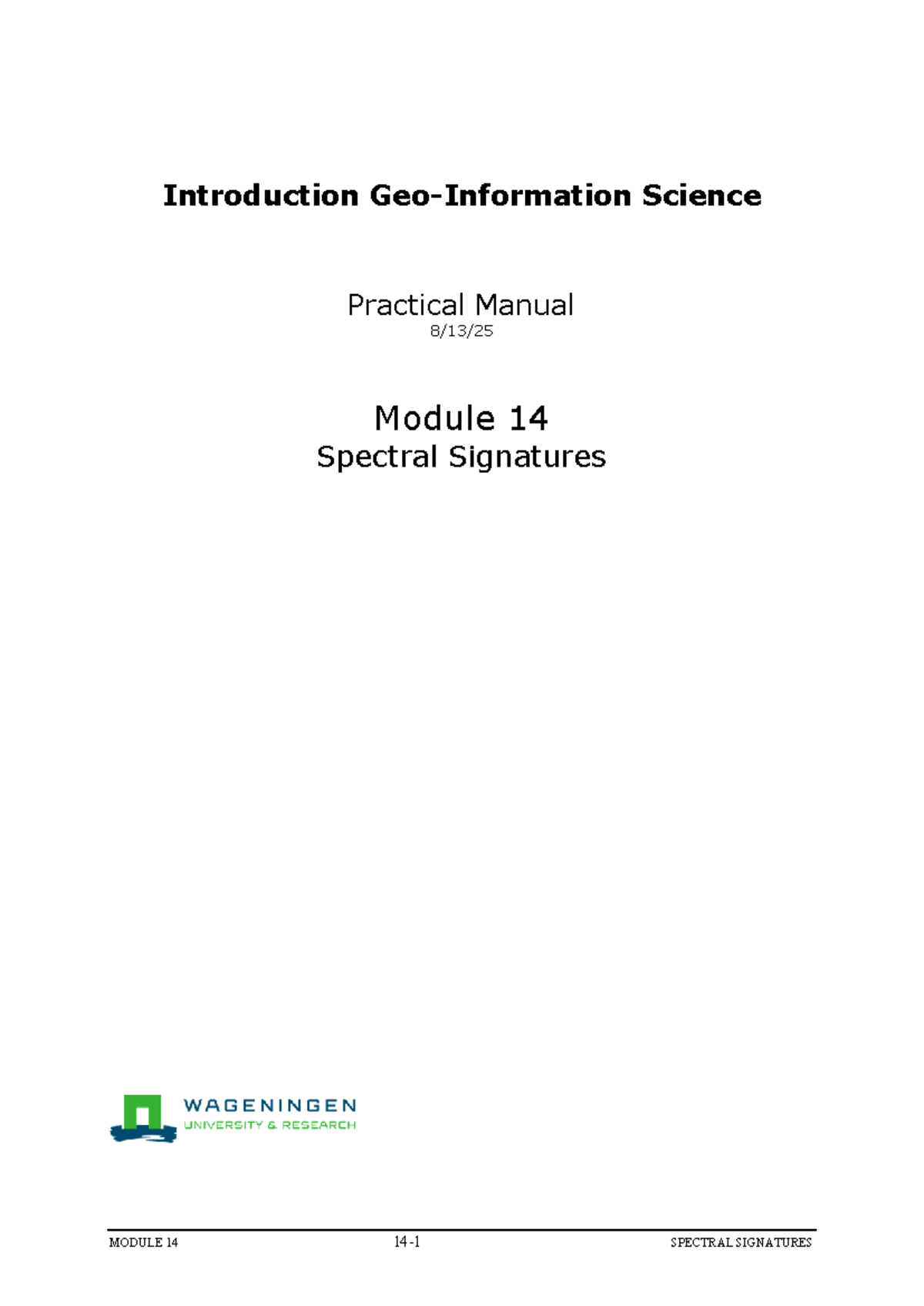 Module 14: Spectral Signatures Practical Manual and Exercises - Studeersnel