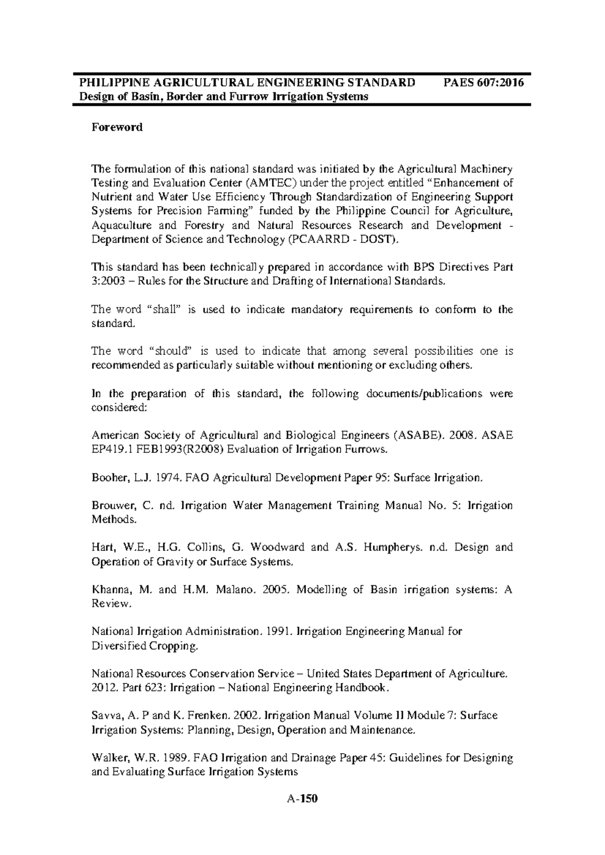 PAES 607:2016 Design of Basin, Border, and Furrow Irrigation Systems ...