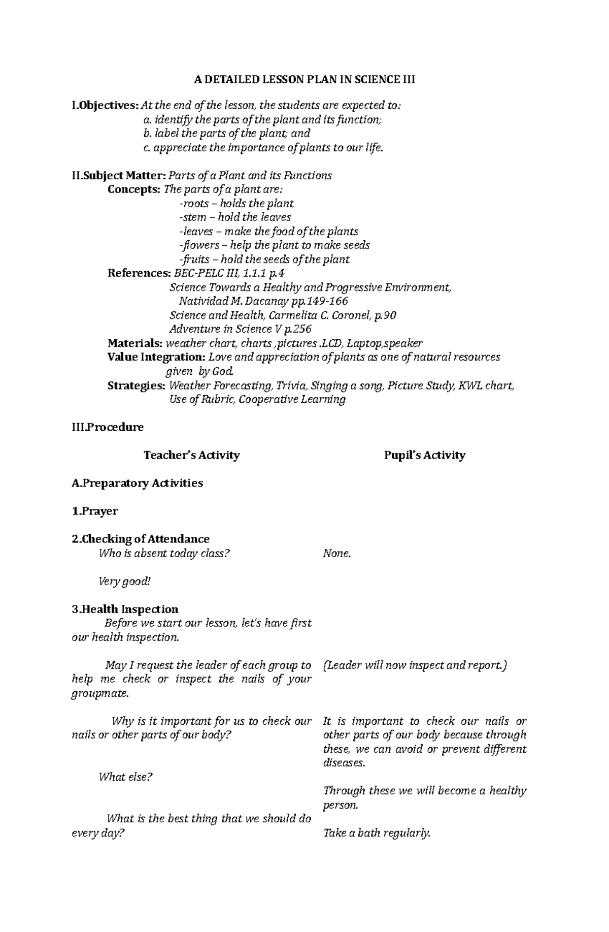 Miss Mendiola A Detailed Lesson PLAN IN Science III - A DETAILED LESSON ...