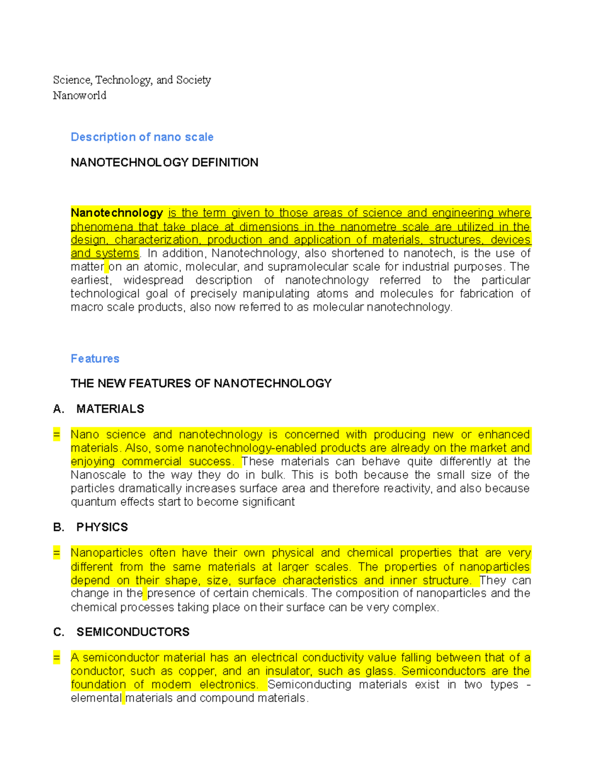 STS 501 Final Exam - Exploring the Nano World and Its Implications ...