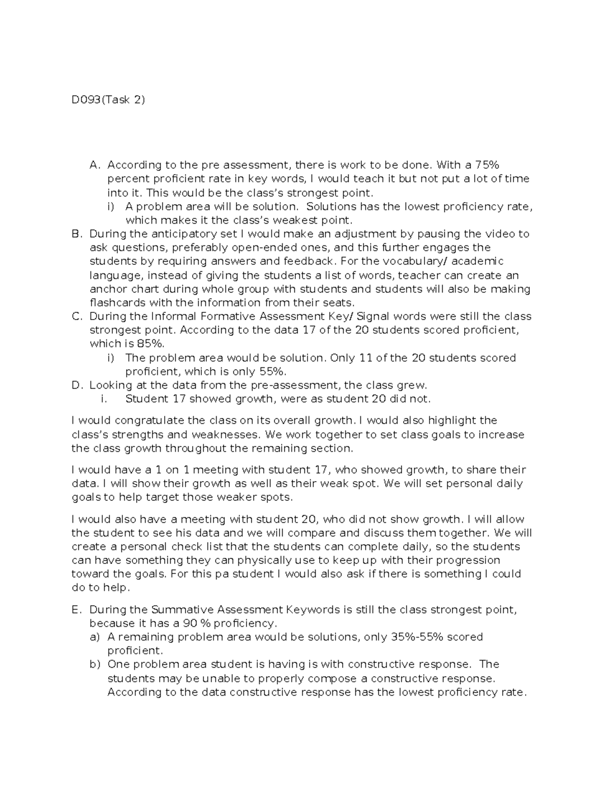 D093 Task 2 - Analyzing Student Growth and Proficiency Areas - Studocu