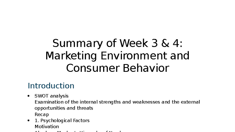 Week 3 & 4 Summary: Marketing Environment & Consumer Behavior Insights ...