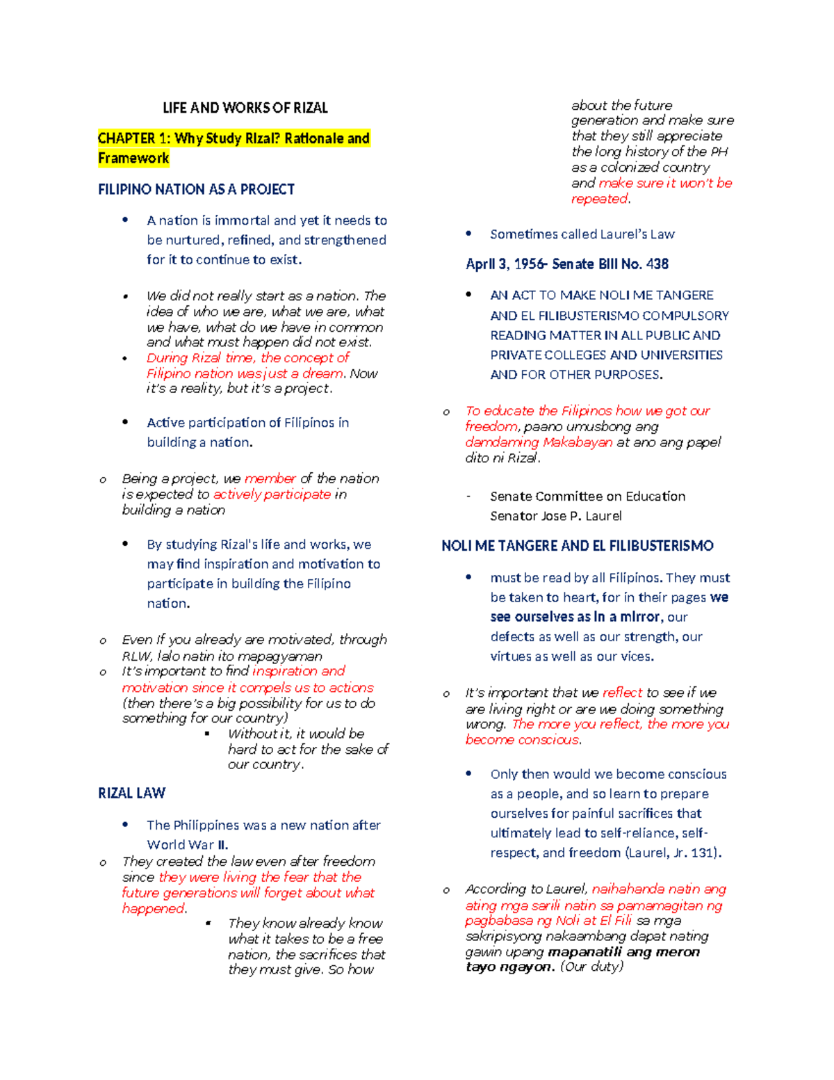 LIFE AND WORKS OF RIZAL - Lecture Notes for RLW 101 - Studocu