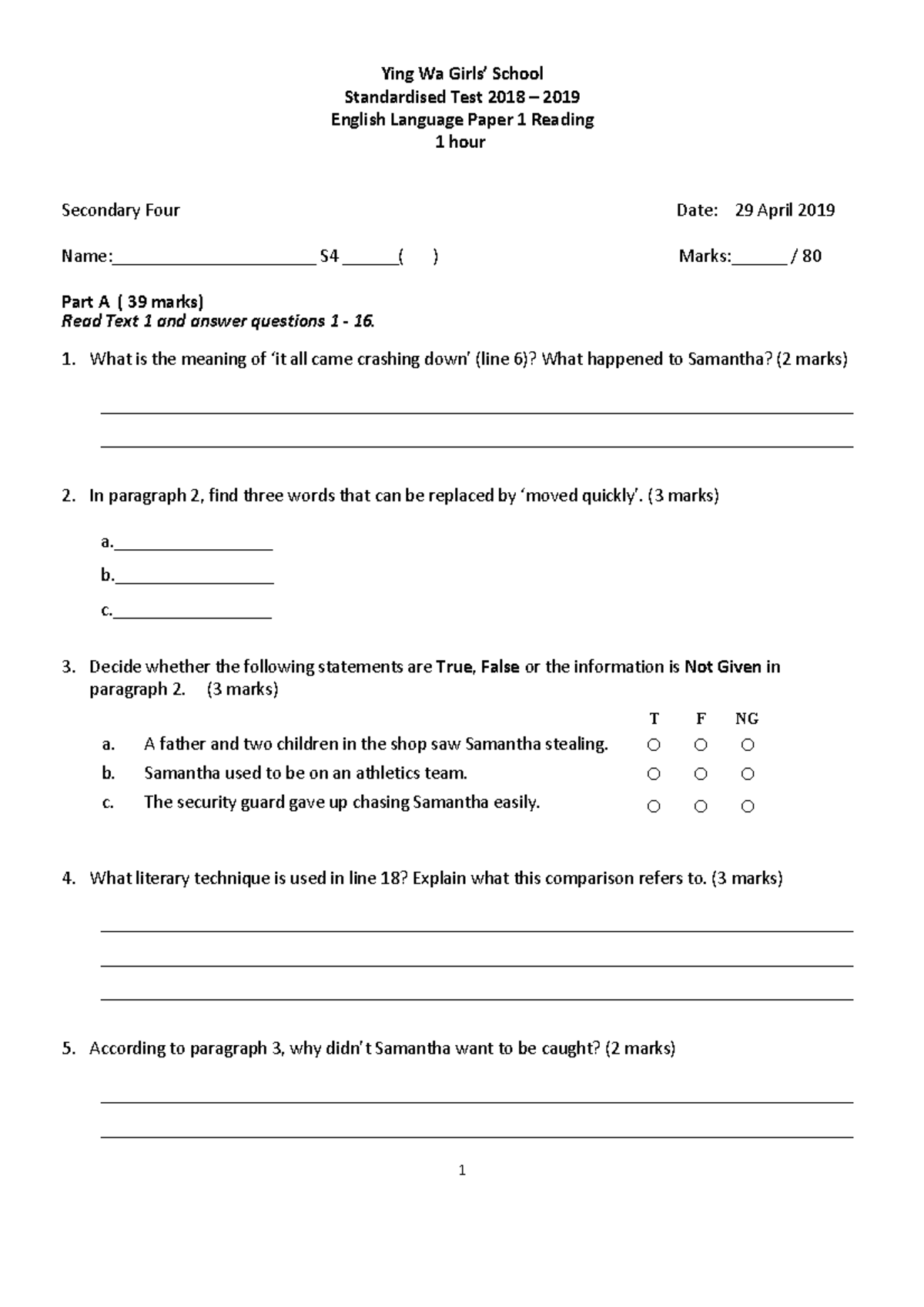 2018 Sample HKDSE ENG Paper 2 Exemplars and Commentary - Studocu