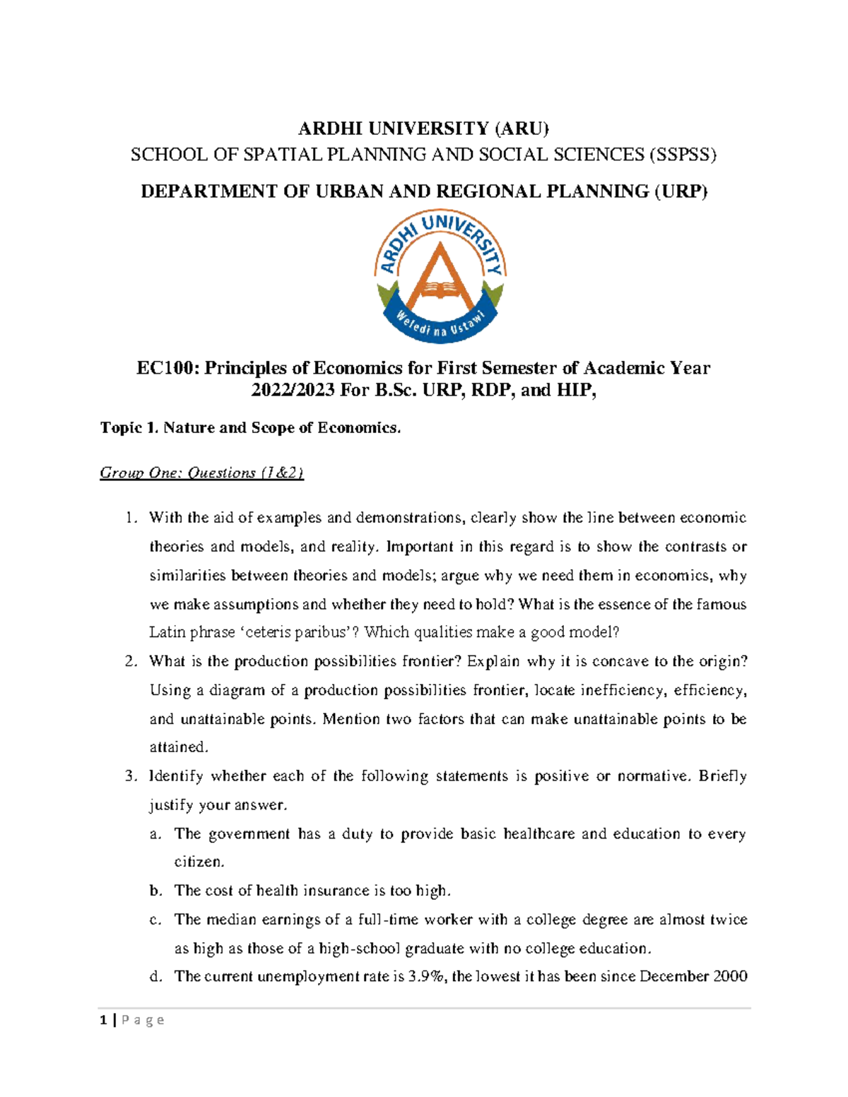 EC 100 Principles of Economics - Comprehensive Review Questions and ...