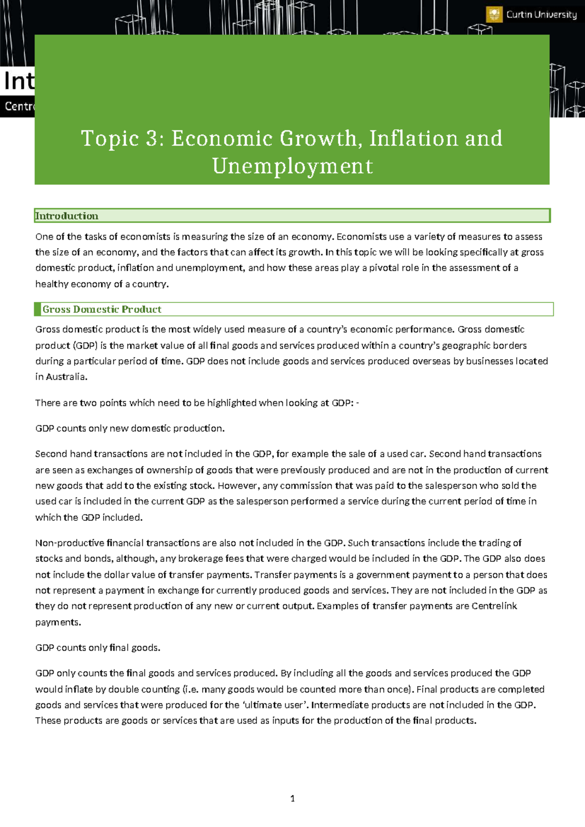 ECO101: Economic Growth, Inflation, and Unemployment Overview - Studocu