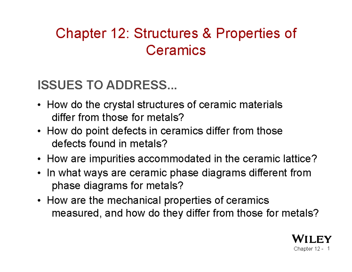 Chapter 12: Structures & Properties of Ceramics (Materials Science ...