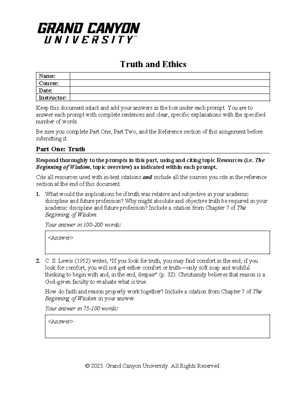 CWV 101 RS T6: Truth and Ethics Assignment Guide - Studocu