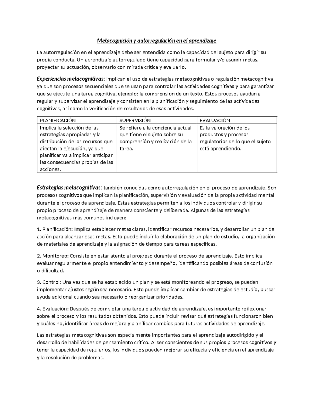 Estrategias de Metacognición y Autorregulación en el Aprendizaje - Studocu