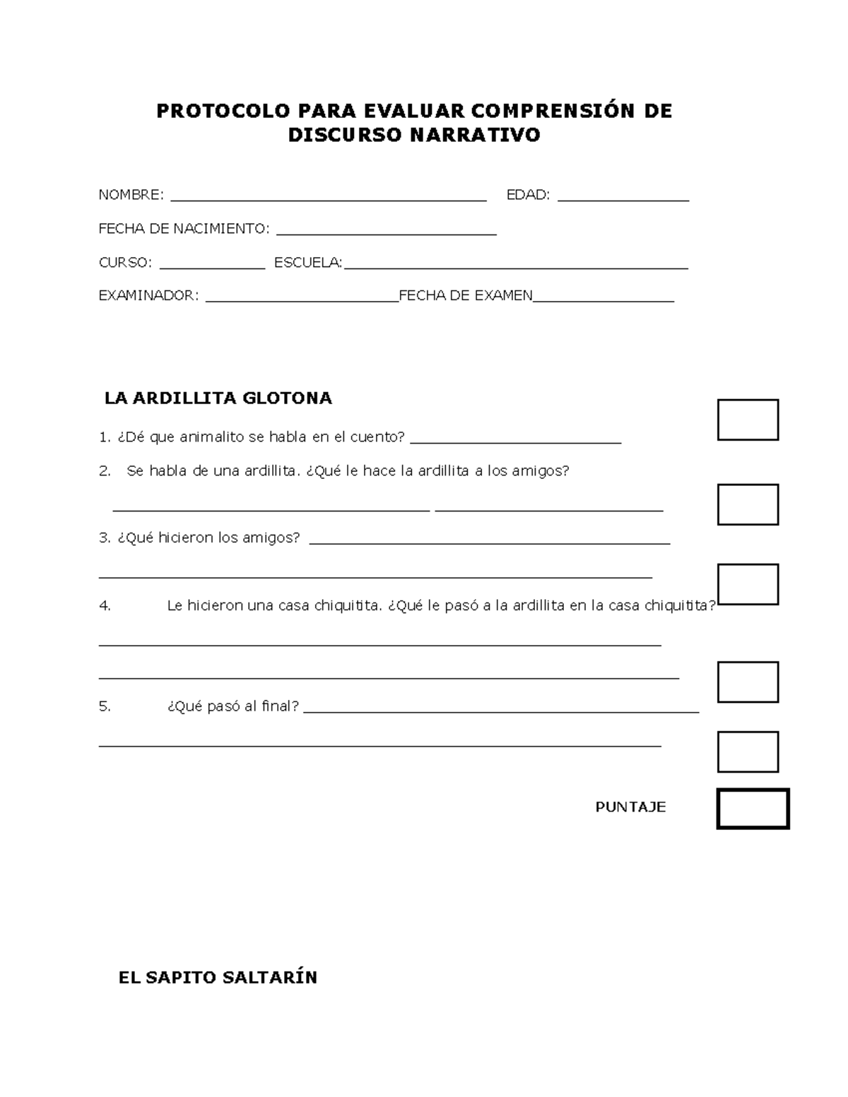 Protocolo de Evaluación de Comprensión del Discurso Narrativo - Document Preview
