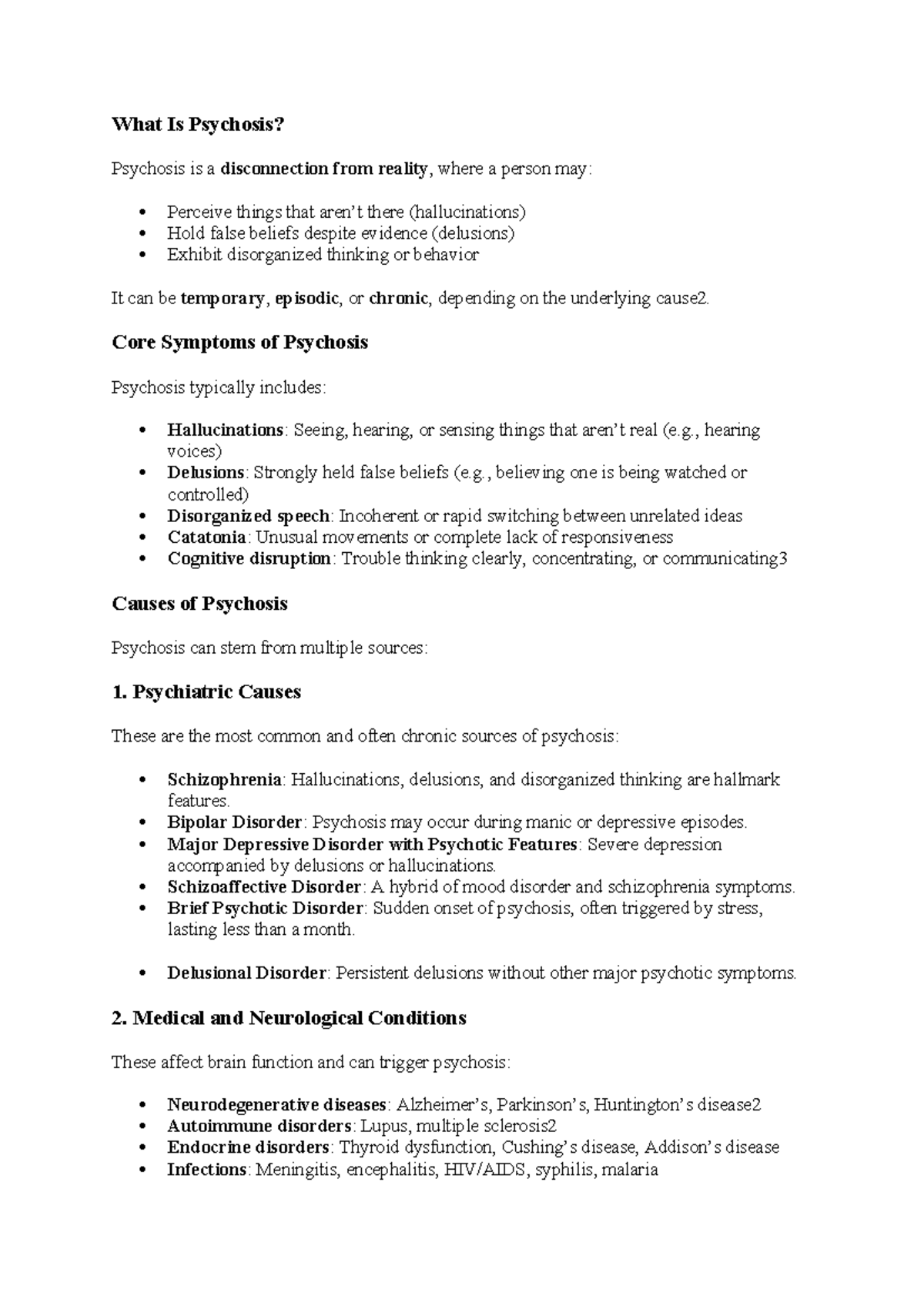 Understanding Psychosis: Symptoms, Causes, and Types - Studocu