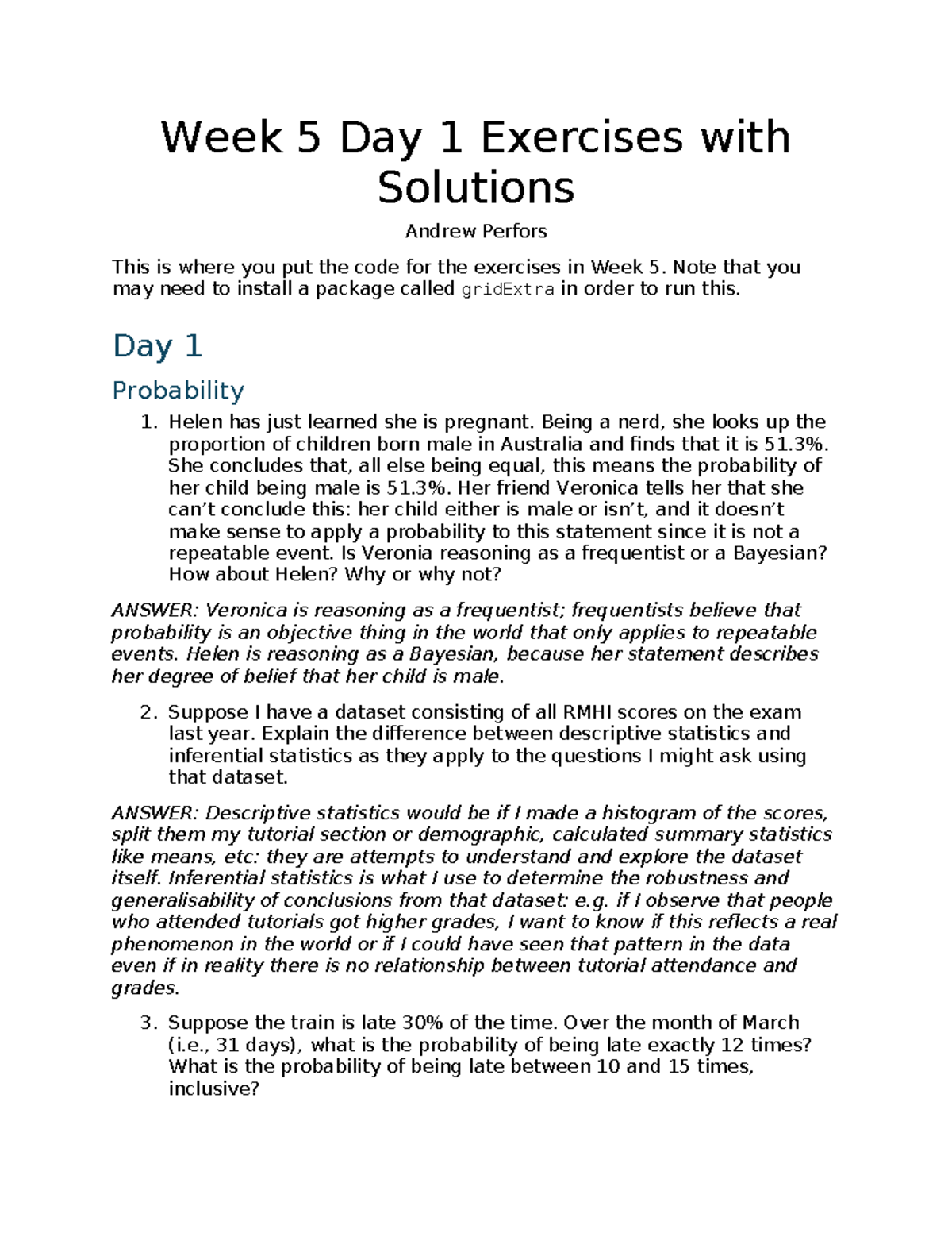 Week 5 Day 1 Practice Questions & Solutions for Probability - Studocu