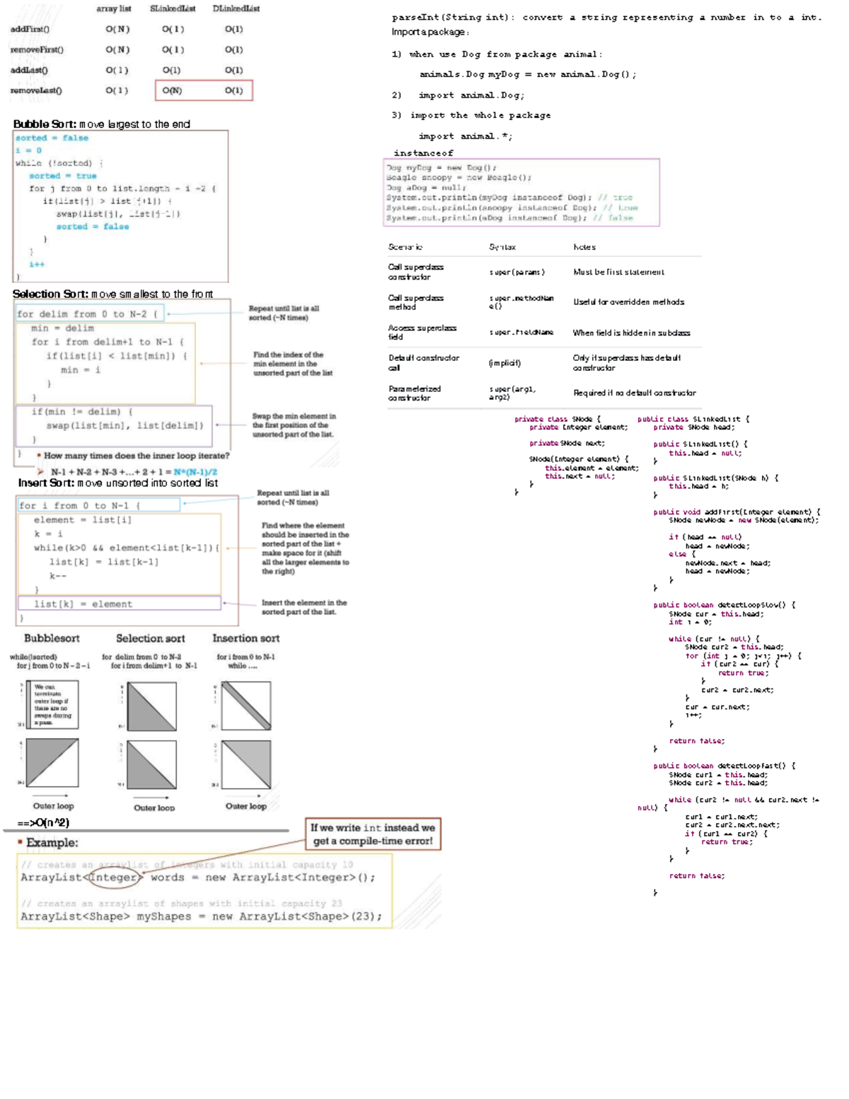 Midterm 1 Cheatsheet: Java String Parsing & Sorting Algorithms - Studocu