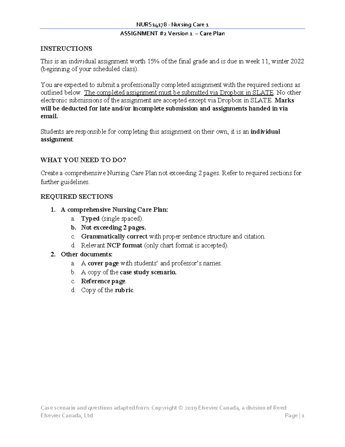 Nursing Care Plan Assignment #2 V1 - Comprehensive Case Analysis - Studocu