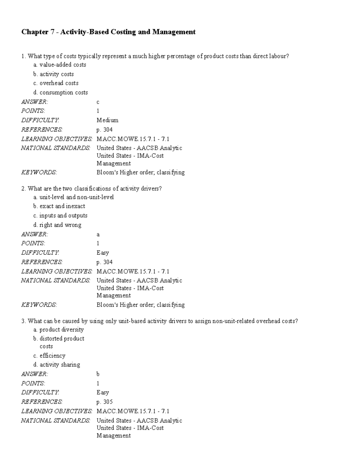 Ch07 Activity-Based Costing Practice Questions and Answers - Studocu