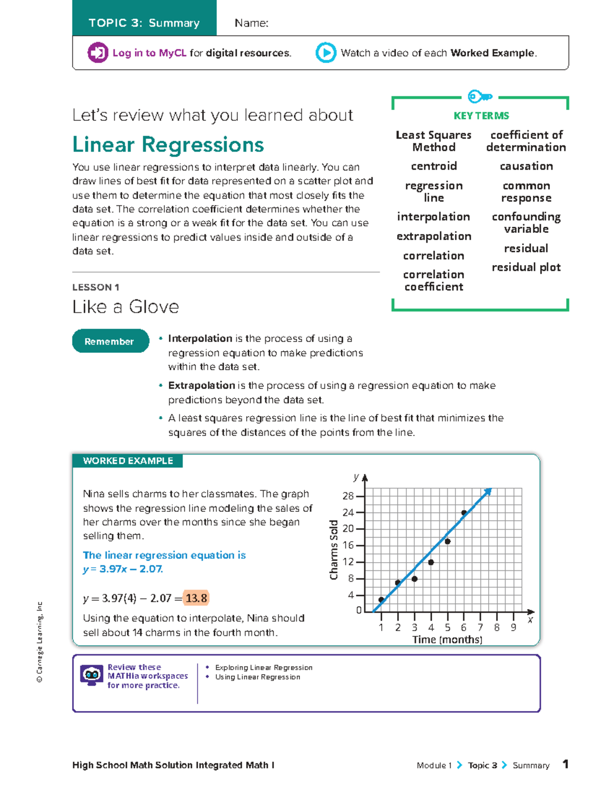 Integrated Math I: Topic 3 Summary - Linear Regression Concepts - Studocu