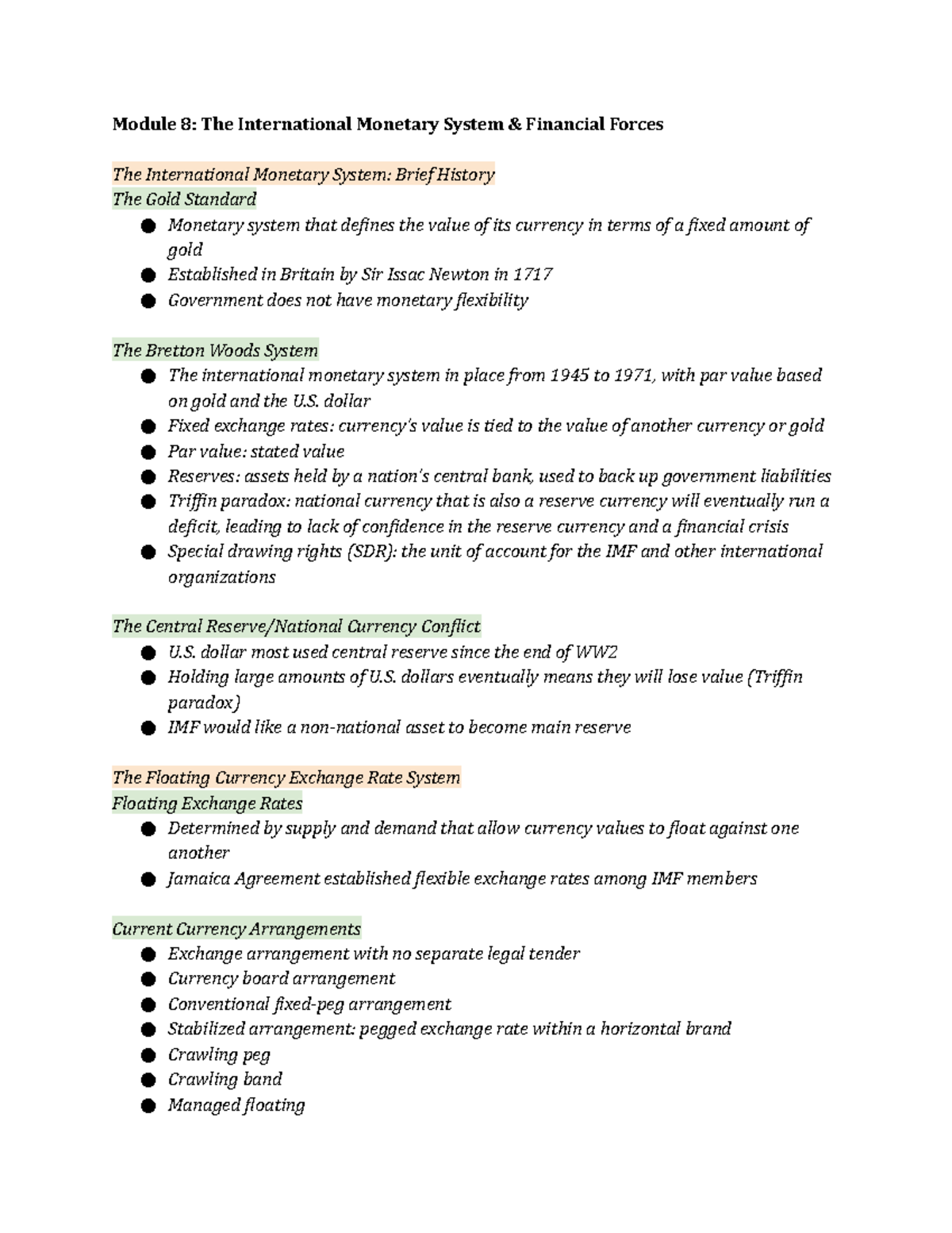 Module 8 Notes and Concepts - Module 8: The International Monetary ...