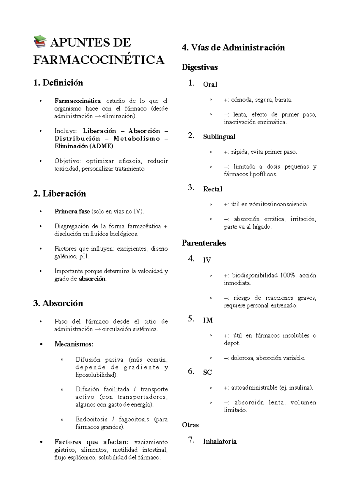Apuntes De Farmacocinética Vías De Administración Y Absorción Studocu