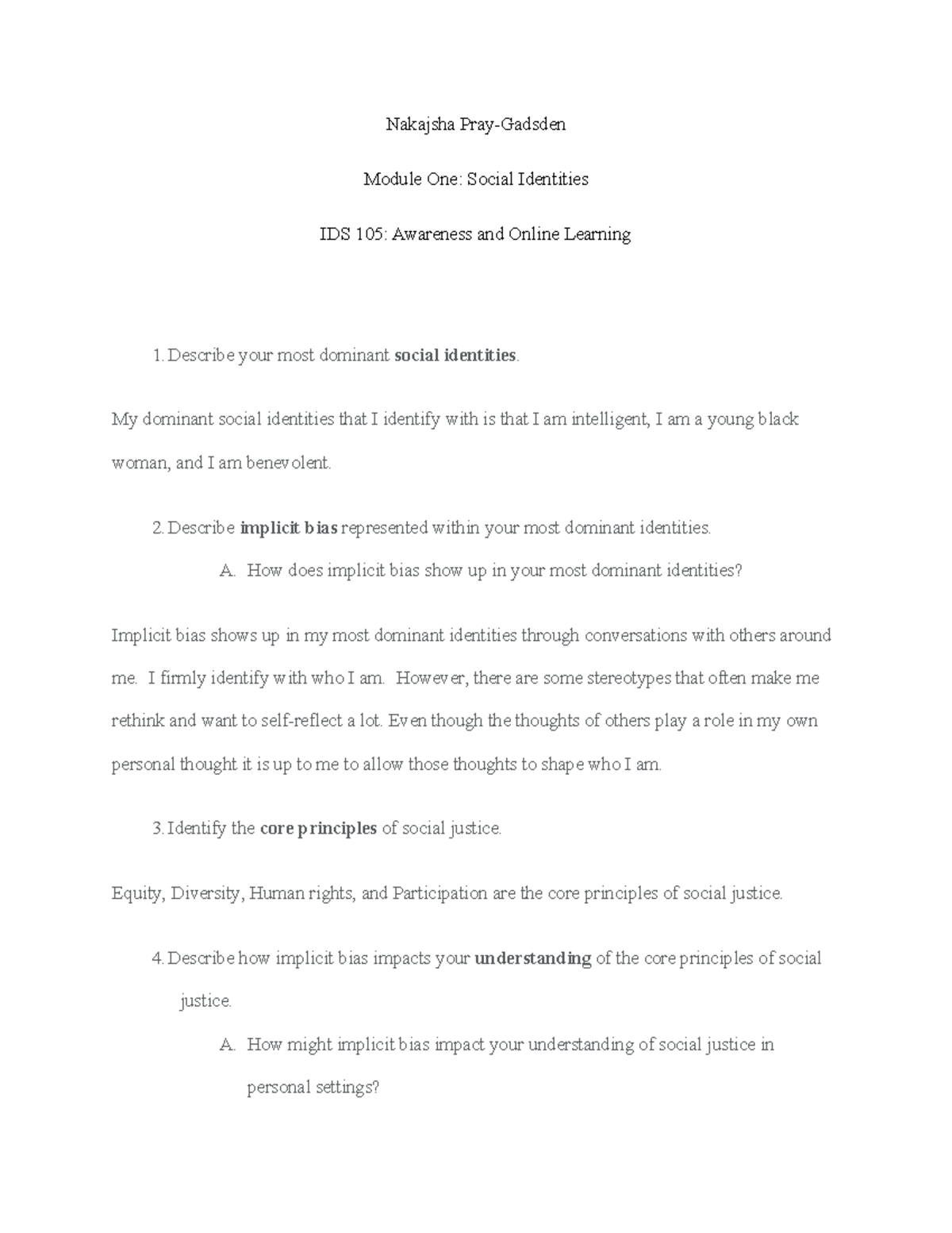 IDS 105: Module One - Exploring Social Identities and Implicit Bias ...