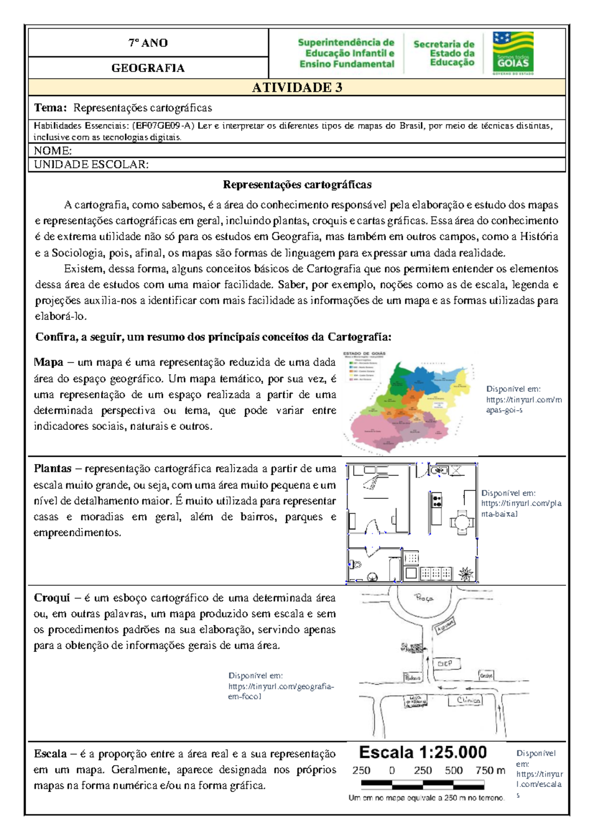 Atividade 3: Representações Cartográficas - 7º Ano de Geografia - Studocu