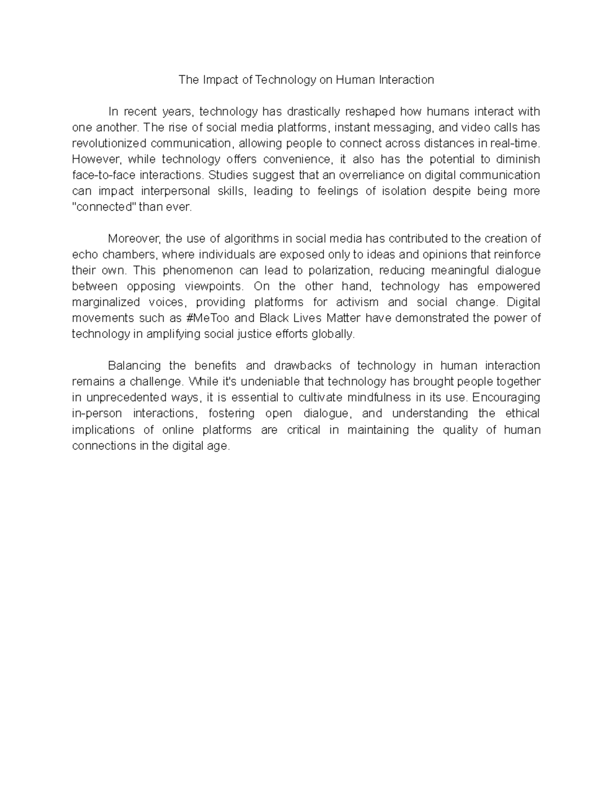 The Impact of Technology on Human Interaction: A Critical Analysis ...