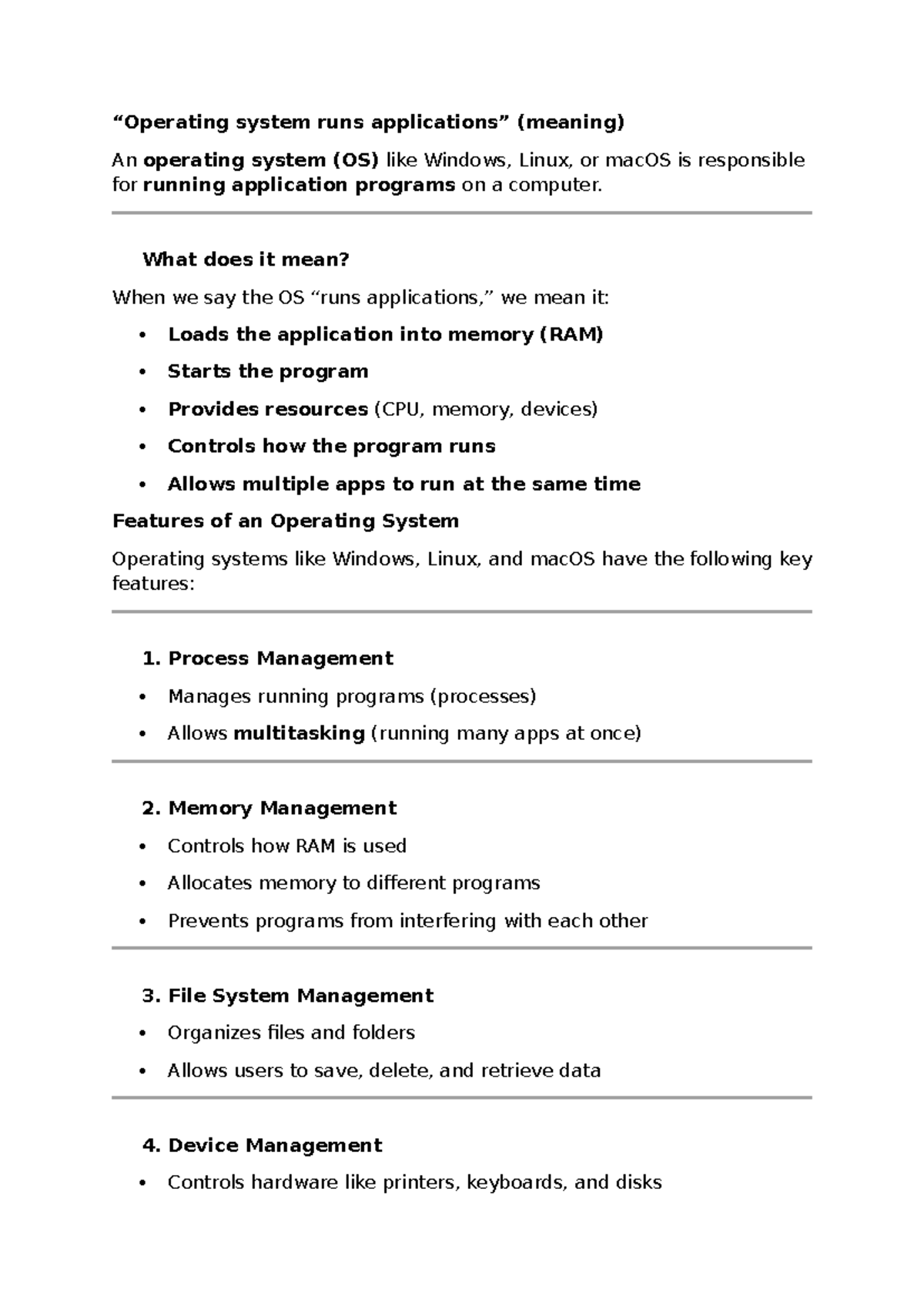 Operating Systems (OS) - Detailed Overview and Features - Studocu