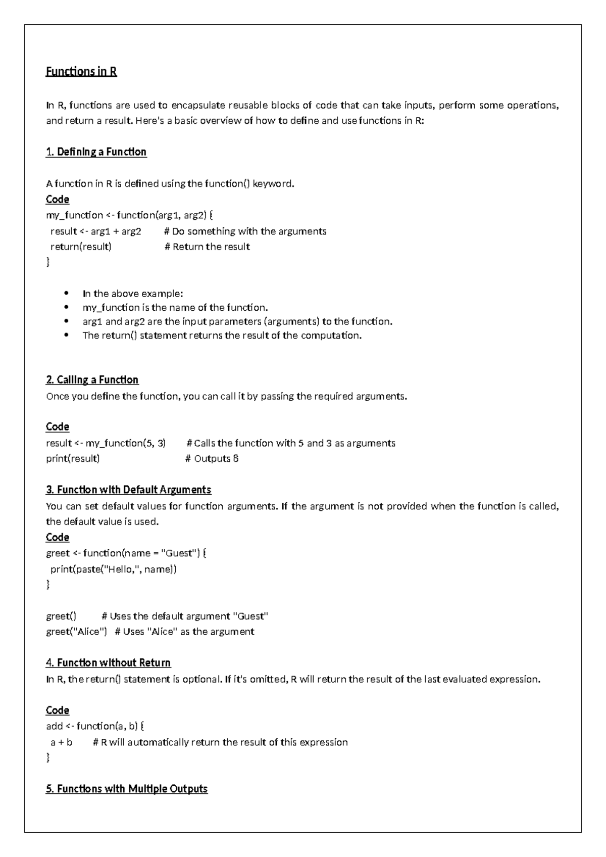 DS Fun - Functions in R: A Comprehensive Overview - Studocu