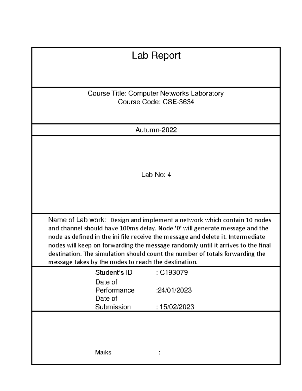 C193079 - Lab Report Course Title: Computer Networks Laboratory Course ...