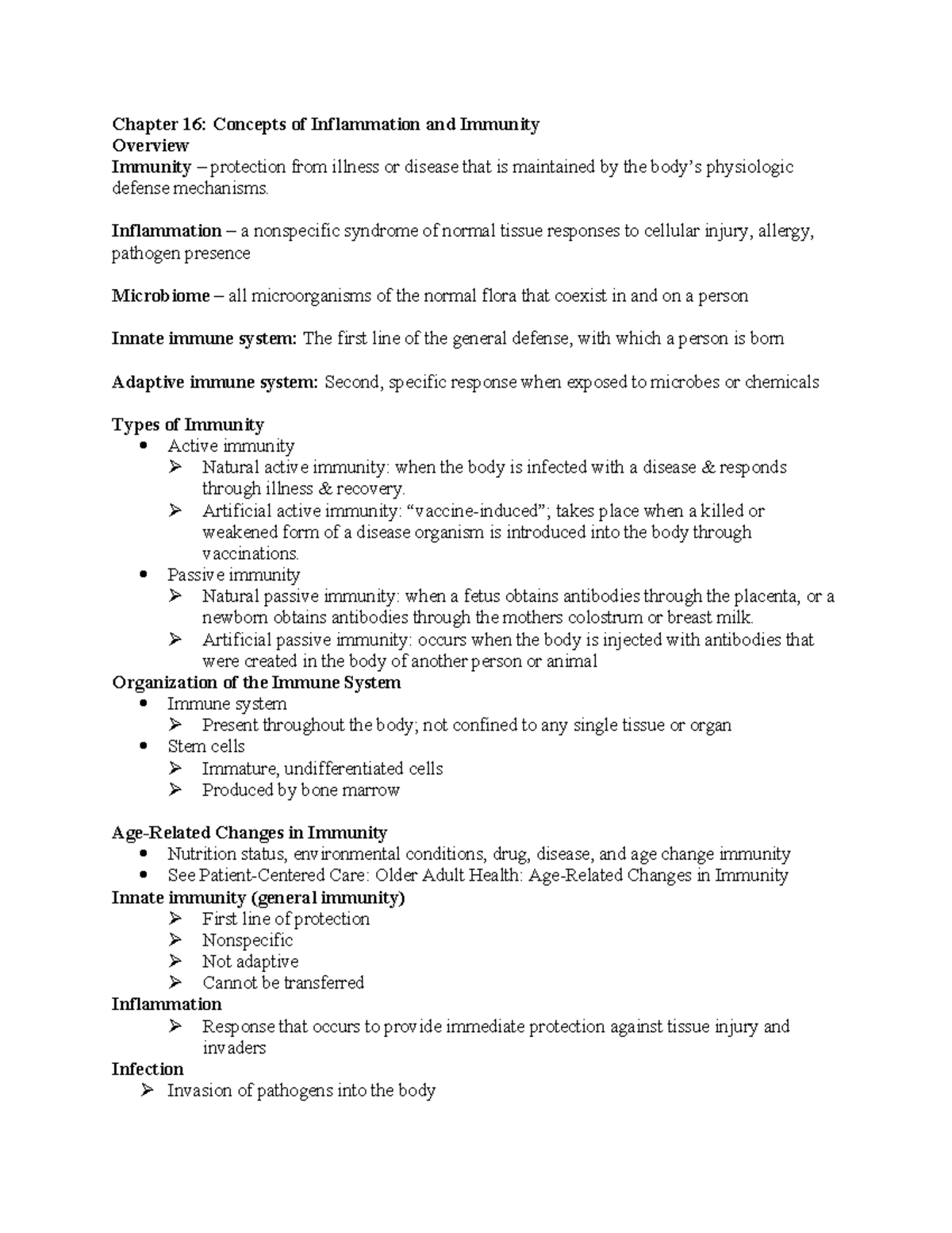 Ch. 16 Nursing 212: Key Concepts of Inflammation & Immunity - Studocu
