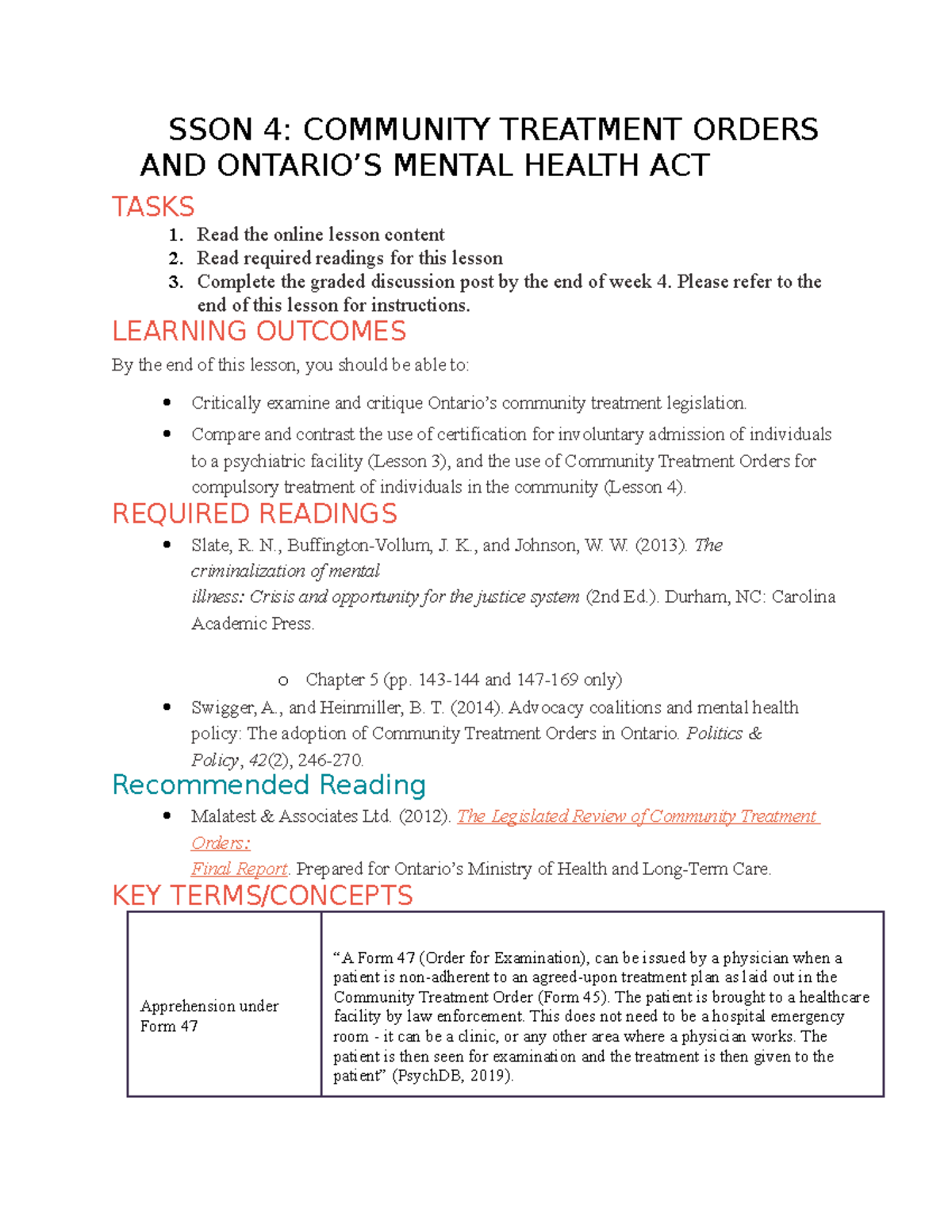 Community Treatment Order Mental Health
