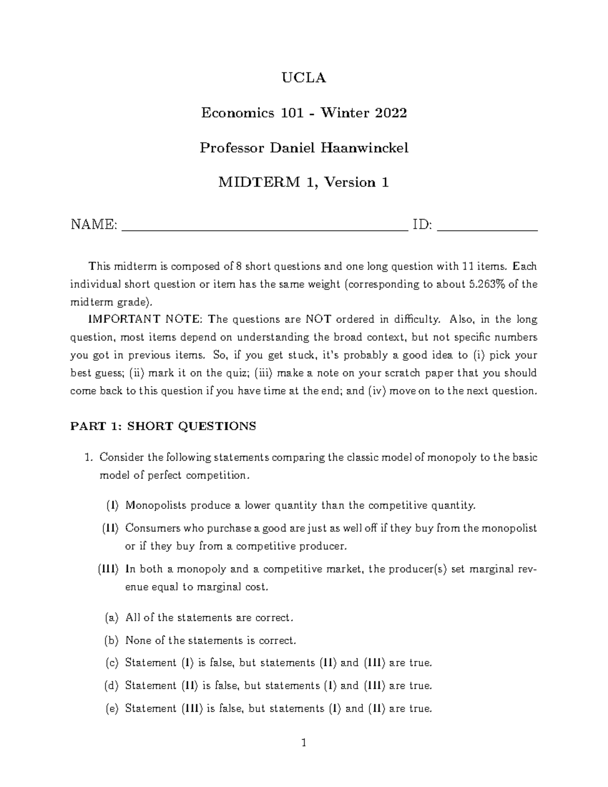 Econ101 W22 MT1 questiosn - UCLA Economics 101 - Winter 2022 Professor ...